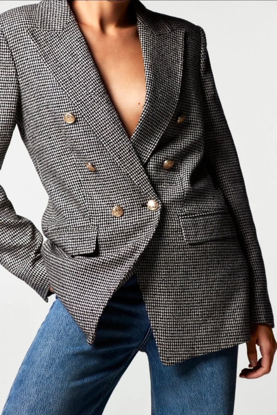 Zara houndstooth print black blazer size small